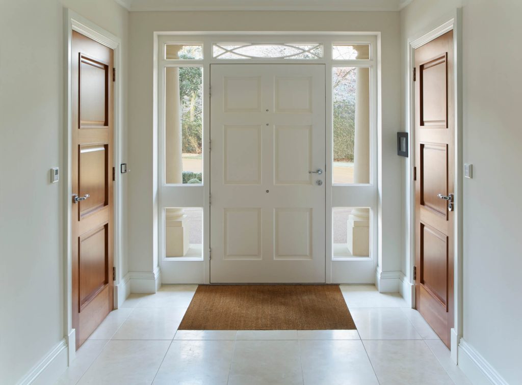 A front door in a front foyer